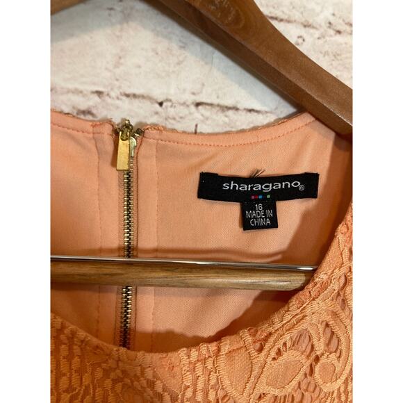 Sharango Dress Womens 16 Peach Orange All Over Lace Embroidery Midi Romantic - Picture 2 of 13